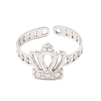 304 Stainless Steel Cuff Ring, Crown, Stainless Steel Color, Inner Diameter: 16.5mm