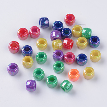 Opaque Acrylic European Beads, AB Color Plated, Large Hole Beads, Rondelle, Mixed Color, 8x6mm, Hole: 4mm, about 2380pcs/500g