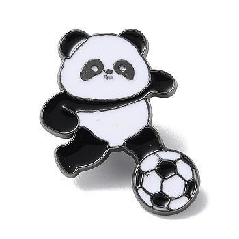 Sports Theme Panda Enamel Pins, Gunmetal Alloy Brooch for Backpack Clothes, Football, 29x24mm