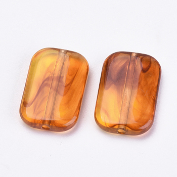 Acrylic Beads, Imitation Amber, Rectangle, Dark Orange, 22x14.5x4.5mm, Hole: 1.5mm