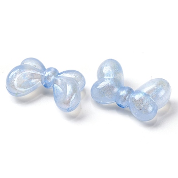 Luminous Transparent Acrylic Beads, Glow in the Dark, Bowknot, Light Blue, 16x27x10mm, Hole: 2mm