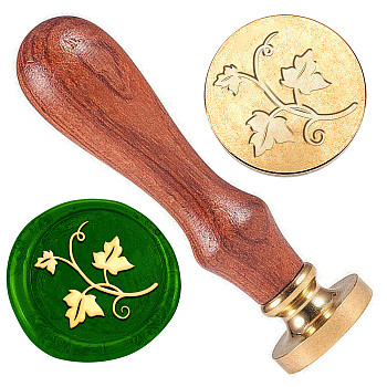 Golden Tone Brass Wax Seal Stamp Head with Wooden Handle, for Envelopes Invitations, Gift Card, Leaf, 83x22mm, Stamps: 25x14.5mm