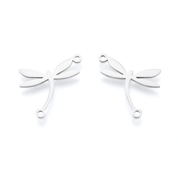 201 Stainless Steel Connector Charms, Dragonfly, Stainless Steel Color, 17.5x21x1mm, Hole: 1.5mm