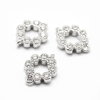 Brass Micro Pave Grade AAA Cubic Zirconia Links, Flower, Lead Free & Nickel Free & Cadmium Free, Real Platinum Plated, 9x12x2mm, Hole: 1mm