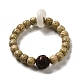 White Jade & Moon and Star Bodhi Beaded Stretch Bracelets with Sandalwood Flower(BJEW-B080-03)-1