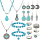 PandaHall Elite Synthetic Turquoise Pendant Necklace & Stretch Bracelets & Dangle Earrings & Ring Jewelry Sets(SJEW-PH0001-13)-1