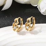 Valentine's Day 304 Stainless Steel Rhinestone Hoop Earrings, Ion Plating(IP), Double Heart, Real 18K Gold Plated, 13x6.5x15mm(EJEW-P344-03G)