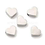 Rack Plating Brass Beads, Cadmium Free & Lead Free, Long-Lasting Plated, Heart, Platinum, 6x7x3mm, Hole: 1.6mm(KK-G452-31P)