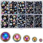 70G  5 Styles ABS Plastic Imitation Pearl Cabochons, Half Round, Black, 4~12x2~5.5mm(OACR-SC0001-45C)