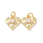 Brass Micro Pave Cubic Zirconia Pendants, Heart Charms, Cadmium Free & Lead Free, Rack Plating, Long-Lasting Plated, with Jump Ring, Real 18K Gold Plated, 11x10x3.5mm, Hole: 2.3mm(KK-D019-04G)