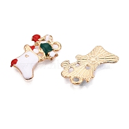 Christmas Theme Alloy Enamel Pendants, Cadmium Free & Lead Free, Light Gold, Christmas Socking, 17x11x2mm, Hole: 1.6mm(ENAM-T020-10X)