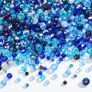 1025Pcs 15 Style Electroplate Transparent Glass Beads Sets, Faceted, Rondelle, AB Color Plated & Imitation Jade & Half Silver Plated, Blue, 4~8x3~6mm, Hole: 0.4~1mm(EGLA-NB0001-27)