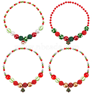 4Pcs 4 Styles ABS Plastic Pearl & Acrylic & Resin Beaded Necklaces Set, Christmas Tree & Snowflake & Santa Claus Alloy Enamel Pendants Stackable Necklaces for Women, Mixed Color, 18.90 inch(48cm), 1Pc/style(NJEW-AB00010)