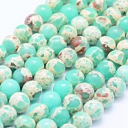 Synthetic Imperial Jasper Beads Strands, Round, Light Green, 6~6.5mm, Hole: 1mm, about 64pcs/strand, 15.3 inch(39cm)(G-F531-6mm-H09)