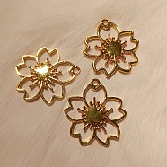 Zinc Alloy Open Back Bezel Pendants, For DIY UV Resin, Epoxy Resin, Pressed Flower Jewelry, Sakura, Golden, 30x29x2.2mm(PALLOY-F242-01G)