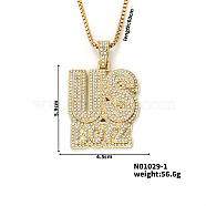 Hip-hop style Street Dance Alloy Crystal Rhinestone Alphabet US BOYZ Pendant Necklaces, Golden, 23.62 inch(60cm)(RC6979-1)