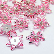 Acrylic Rhinestone Flower Flat Back Cabochons, with Brass Findings, Pink, 24x7mm(GACR-R016-17)