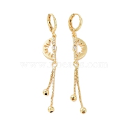 Clear Cubic Zirconia Half Round Dangle Hoop Earrings, Brass Chain Tassel Long Drop Earrings for Women, Golden, 65mm, Pin: 0.8mm(EJEW-P224-13G)