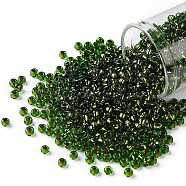 TOHO Round Seed Beads, Japanese Seed Beads, (742) Copper Lined Peridot, 8/0, 3mm, Hole: 1mm, about 222pcs/10g(X-SEED-TR08-0742)