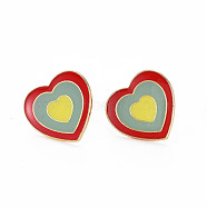 Heart Enamel Pin, Alloy Brooch for Backpack Clothes, Cadmium Free & Lead Free, Light Gold, Colorful, 19x20x12mm, Pin: 1mm(PALLOY-S132-278)