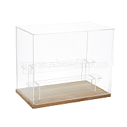 3-Tier Plastic Action Figure Riser Display Cases, Dustproof Minifigures Organizer Case with Wooden Base, Rectangle, Clear, 32x18x25.2cm(ODIS-WH0086-112A)