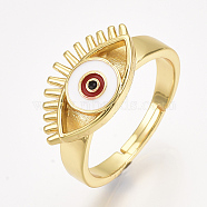 Adjustable Brass Finger Rings, with Enamel, Eye, Red, Size 8, 18mm(RJEW-S044-058A)