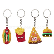 4Pcs 4 Styles Foods PVC Plastic Keychain, with Iron Split Key Rings, Bread/Pizza/Fries/Hamburger, Mixed Color, 8.8~11.3cm, 1pc/style(KEYC-JKC00671)