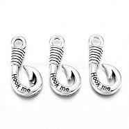Tibetan Style Alloy Pendants, Lead Free & Cadmium Free, Hook with Word Hook Me, Antique Silver, 25.5x12x2.5mm, Hole: 3mm, about 340pcs/500g(TIBE-S323-060AS-RS)