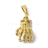 PVD Vacuum Plating 304 Stainless Steel Pendants, Skeleton Hand Charm, Golden, 31x18.5x5mm, Hole: 10x5mm(STAS-B069-18G)