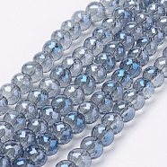 Electroplate Glass Bead Strands, Full Rainbow Plated, Faceted Rondelle, Light Steel Blue, 8x6mm, Hole: 1mm, about 39pcs/strand, 7.8 inch(20cm)(EGLA-P027-FR02)