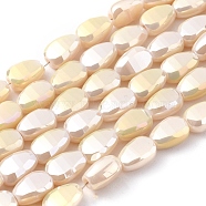 Electroplate Opaque Solid Color Glass Beads Strands, Full Rainbow Plated, Faceted, Teardrop, PapayaWhip, 9x6x4.5mm, Hole: 1.2mm, about 79pcs/Strand, 27.17 inch(69cm)(X-EGLA-G036-B-FR03)