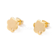 201 Stainless Steel Stud Earring Findings with Hole, 304 Stainless Steel Pins and Ear Nuts, Flower, Real 24K Gold Plated, 10x9mm, Hole: 1.6mm, Pin: 0.8mm(EJEW-A071-10A-G)