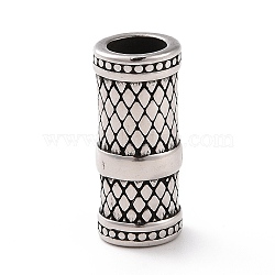 304 Stainless Steel European Beads, Large Hole Beads, Column with Rhombus Pattern, Antique Silver, 22x9mm, Hole: 6mm(STAS-M301-13AS)