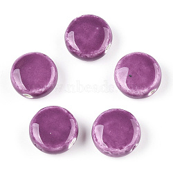 Handmade Porcelain Beads, Bright Glazed Porcelain, Flat Round, Old Rose, 15x14x7mm, Hole: 3mm(X-PORC-Q215-15x14mm-01)