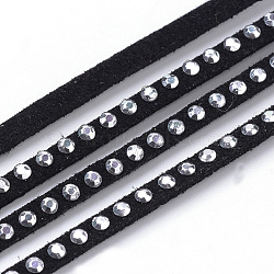 (Autumn Aesthetic Big Sale), Faux Suede Cord, with Silver Rhinestones, for Punk Rock Jewelry Making, Black, 2.7x2mm, about 1.09 yards(1m)/strand(LW-Q020-2.7mm-S1090)