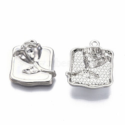 Rack Plating Alloy Enamel Pendants, Cadmium Free & Lead Free, Platinum, Rectangle with Rose, White, 21.5x19x6mm, Hole: 1.6mm(ENAM-N060-17-03P)