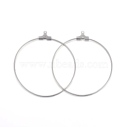 304 Stainless Steel Pendants, Hoop Earring Findings, Ring, Stainless Steel Color, 21 Gauge, 49x45x1.8mm, Hole: 1mm, Inner Size: 42.5x44mm, Pin: 0.7mm(X-STAS-F191-09P-E)