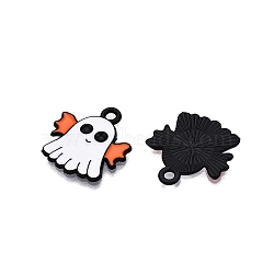 Halloween Theme Spray Painted Alloy Enamel Pendants, Cadmium Free & Nickel Free & Lead Free, Ghost, 20x19x1mm, Hole: 2mm(ENAM-T020-09G)