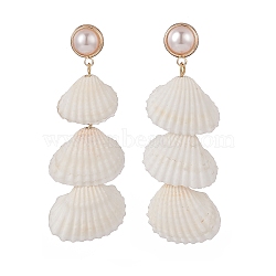 Natural Spiral Shell & Shell Pearl Dangle Stud Earrings, Brass Long Drop Earrings for Women, Golden, 65mm, Pin: 0.6mm(EJEW-TA00168)