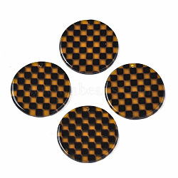 Transparent Cellulose Acetate(Resin) Pendants, Flat Round with Grid Pattern, Coconut Brown, 27.5x27.5x2.5mm, Hole: 1.4mm(KY-Q057-002B-B01)