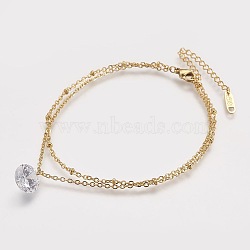 304 Stainless Steel Anklets, with Cubic Zirconia, Lobster Clasps and Iron Extender Chains, Golden, 8-1/4 inch(21cm)(AJEW-K009-13G)