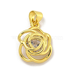 Rack Plating Brass Micro Pave Cubic Zirconia Pendants, Long-Lasting Plated, Cadmium Free & Lead Free, Rose, Real 18K Gold Plated, 15.5x12.5x5.5mm, Hole: 4x3mm(KK-C074-10G)