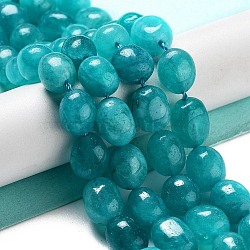 Natural Malaysia Jade Beads Strands, Oval, Dyed, Dark Turquoise, 11~13x9~10x8.5~10mm, Hole: 1mm, about 16pcs/strand, 7.28~7.48 inch(18.5~19cm)(G-P528-N11-01)