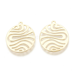 Brass Pendants, Oval, Nickel Free, Real 18K Gold Plated, 22x18x0.5mm, Hole: 1mm(KK-N186-06)