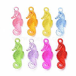 Transparent Acrylic Pendants, Sea Horse, Mixed Color, 32x12.5x6.5mm, Hole: 2.5mm, about 620pcs/500g(MACR-N013-042)