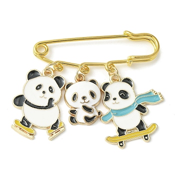 Panda Alloy Enamel Pendants Brooch Pin, Iron Safety Kilt Pin for Sweater Shawl, White, 48.5mm