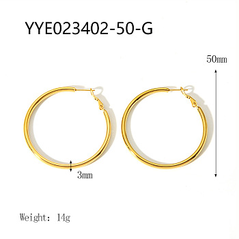 Stylish 304 Stainless Steel Big Hoop Earrings, Real 18K Gold Plated, 50x3mm