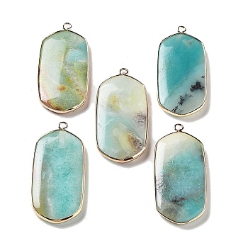 Natural Flower Amazonite Pendants, Light Gold Plated Brass Rectangle Charms, 47~48x22~22.5x4~4.5mm, Hole: 2mm