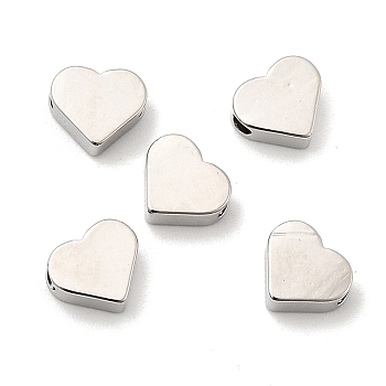 Rack Plating Brass Beads, Cadmium Free & Lead Free, Long-Lasting Plated, Heart, Platinum, 6x7x3mm, Hole: 1.6mm