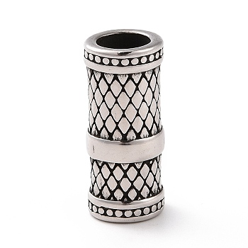 304 Stainless Steel European Beads, Large Hole Beads, Column with Rhombus Pattern, Antique Silver, 22x9mm, Hole: 6mm